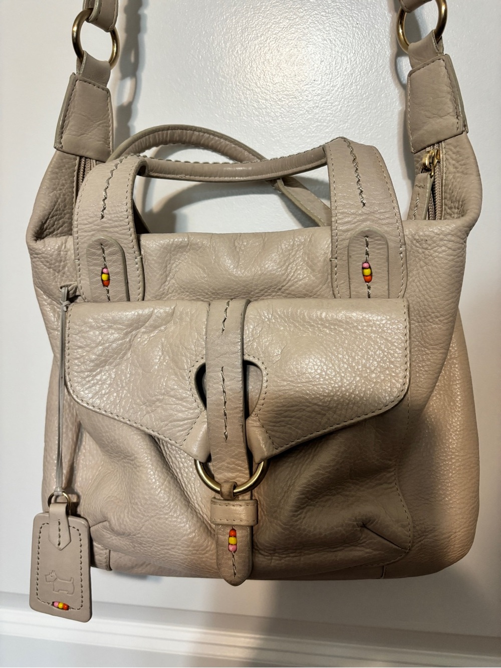 RADLEY LONDON Beige Leather Shoulder Bag with Ring Detail-Y2K Vintage - Picture 8 of 16